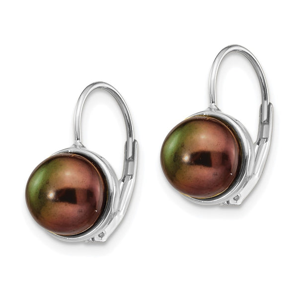 14K White Gold Leverback Earrings with 6-7mm Black Pearls