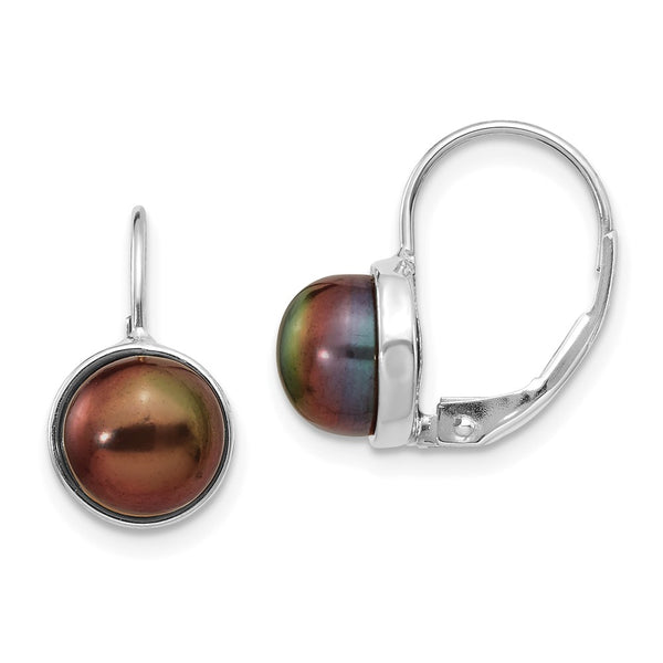 14K White Gold Leverback Earrings with 6-7mm Black Pearls