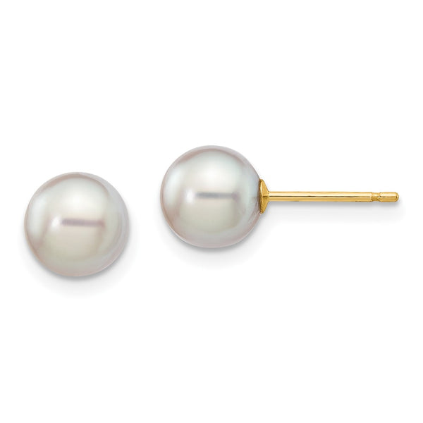 14K Gold 6-7mm Grey Round Akoya Cultured Pearl Stud Earrings