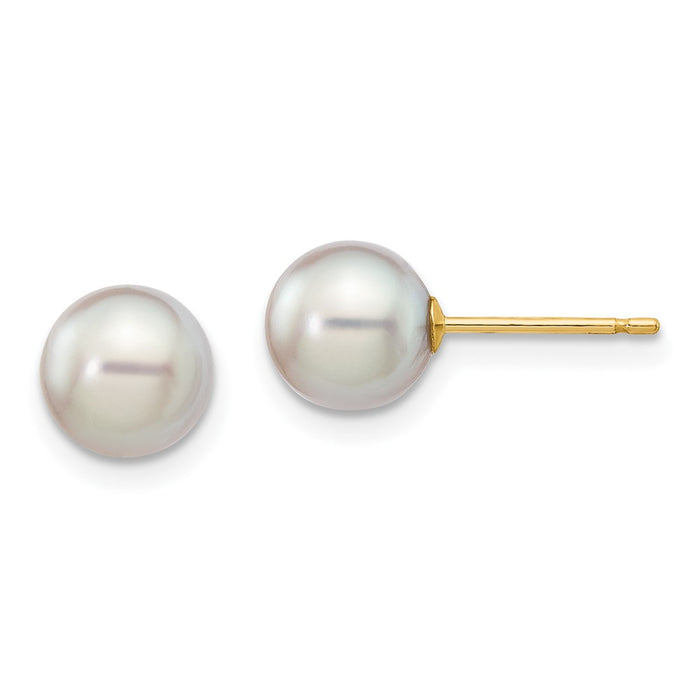 Buy Stylish 14K Gold 6-7mm Grey Round Akoya Cultured Pearl Stud Earrings-1