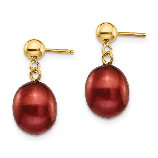 14K Gold 8-9mm Brown Freshwater Pearl Drop Earrings