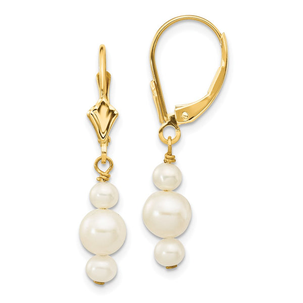 14K White Gold Leverback Earrings with Freshwater Pearls
