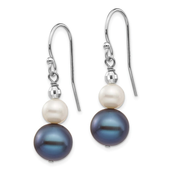 14K White Gold Graduated Dangle Earrings with Freshwater Pearls