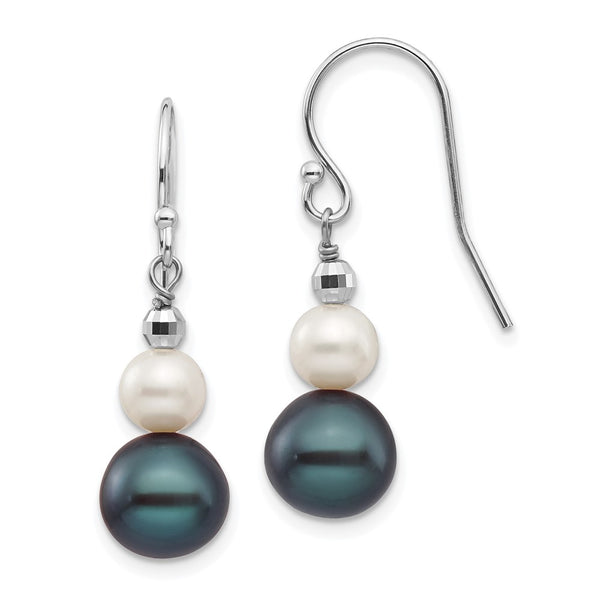 14K White Gold Graduated Dangle Earrings with Freshwater Pearls