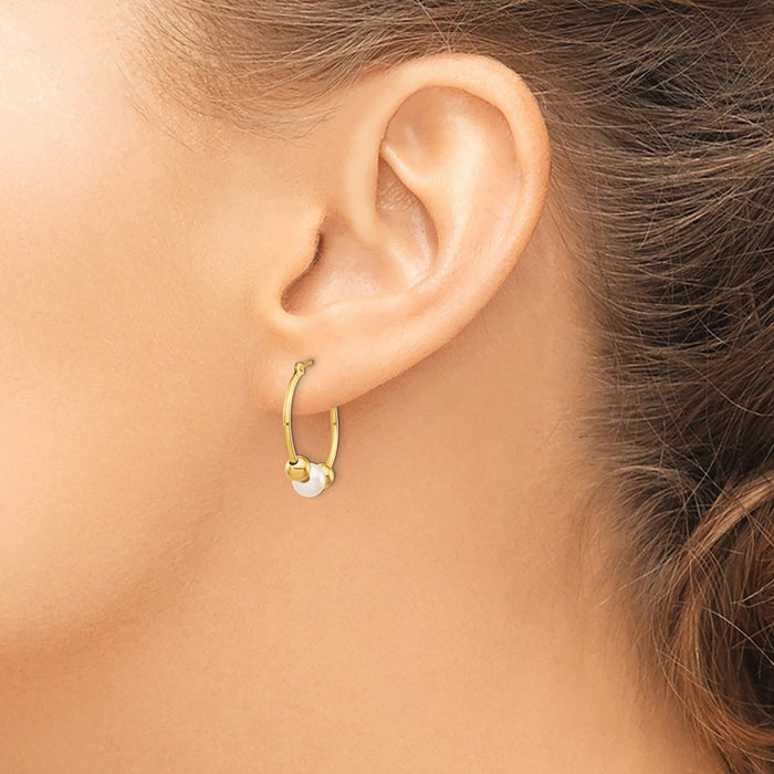 Shop Exclusive 14K Gold Polished Hoop Earrings with 5-6mm Pearls - Stylish!-3