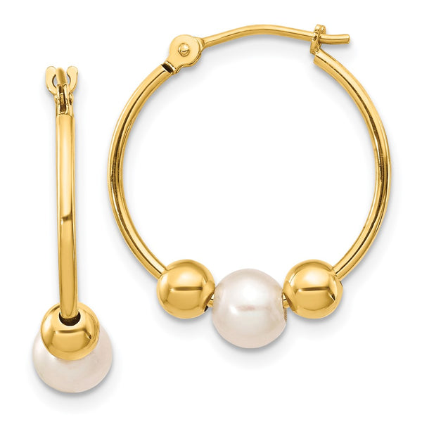14K Gold Polished Hoop Earrings with 5-6mm Pearls