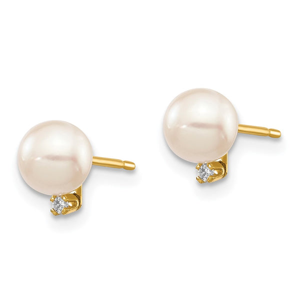 14K White Gold Pearl & Diamond Stud Earrings - 5-6mm, 0.02ct