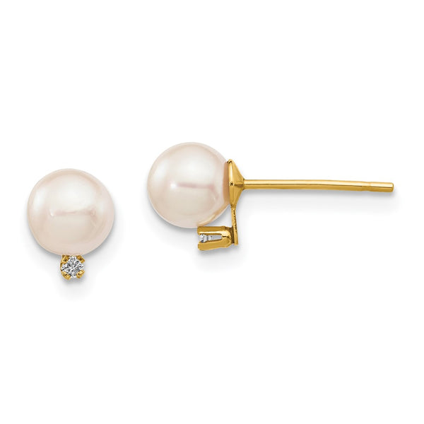 14K White Gold Pearl & Diamond Stud Earrings - 5-6mm, 0.02ct