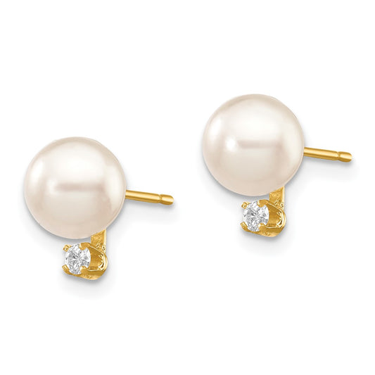 Exclusive 14K White Gold 6-7mm Round Akoya Pearl & 1/20 Carat Diamond Studs