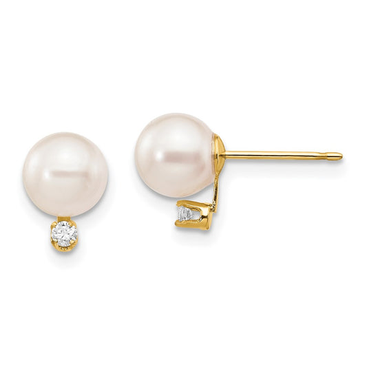 Exclusive 14K White Gold 6-7mm Round Akoya Pearl & 1/20 Carat Diamond Studs