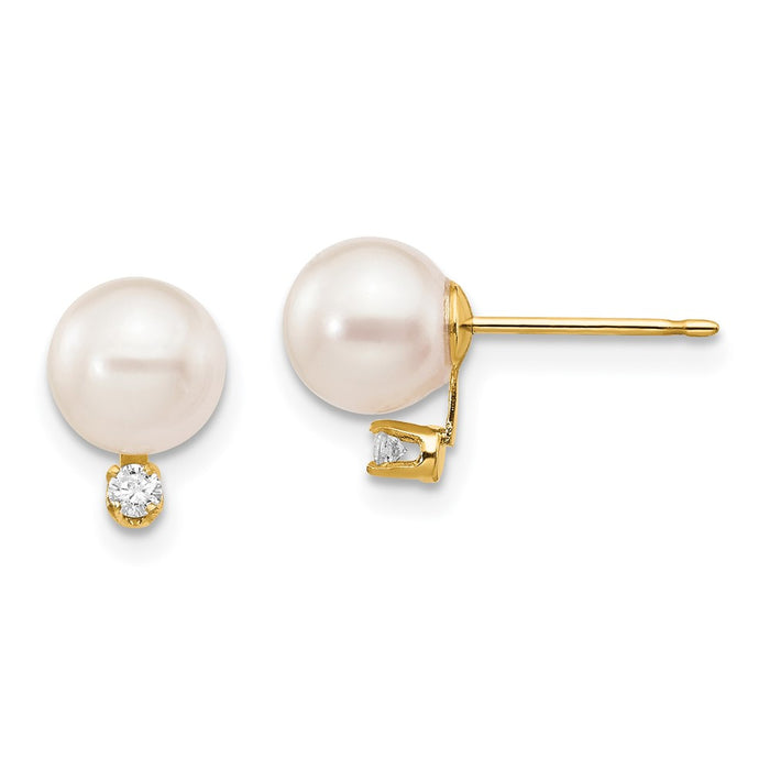 Exclusive 14K White Gold 6-7mm Round Akoya Pearl & 1/20 Carat Diamond Studs-1