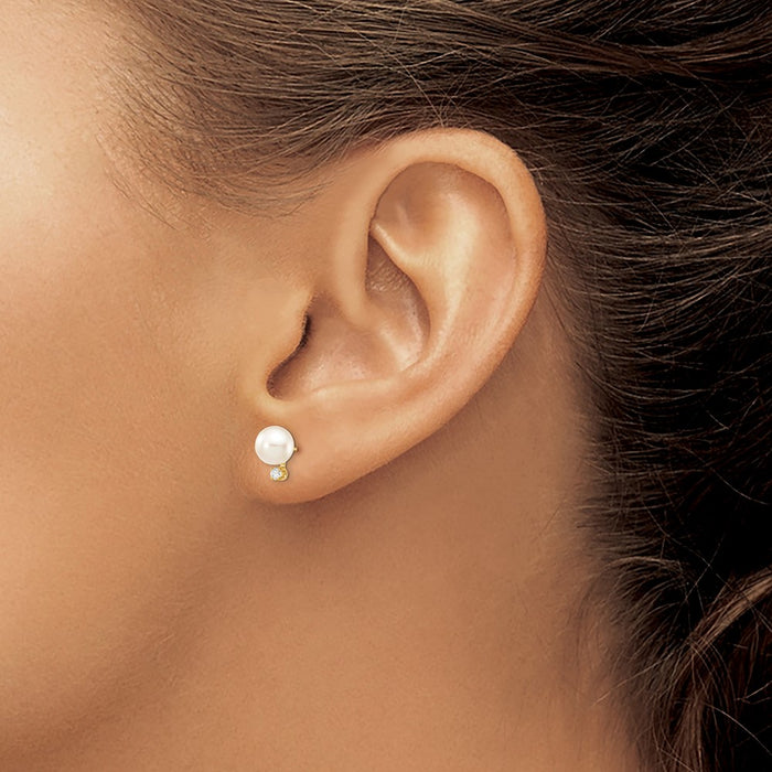 Buy Stylish 14K Gold Akoya Pearl & Diamond Stud Earrings - 7-8mm, 1/10 Carat-3