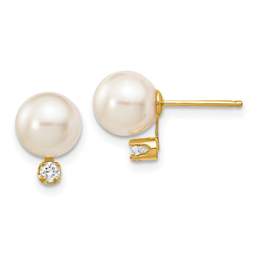 Buy Stylish 14K Gold Akoya Pearl & Diamond Stud Earrings - 7-8mm, 1/10 Carat
