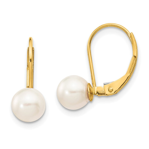 14K White Gold Leverback Earrings with 6-7mm Akoya Pearls - Style GR1-1014681