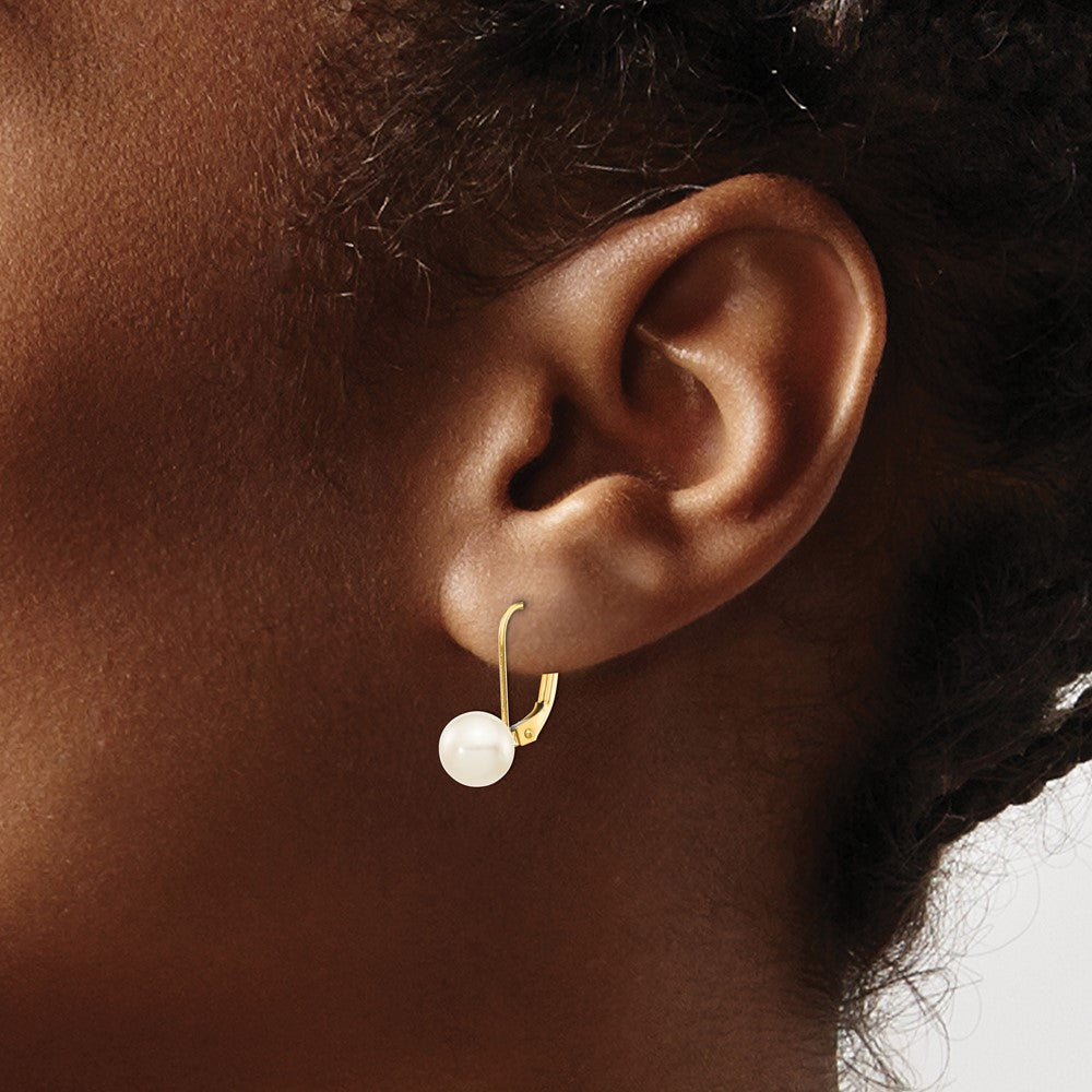 High-Quality 14K White Gold Leverback Earrings with 7-8mm Akoya Pearls - Stylish Value!