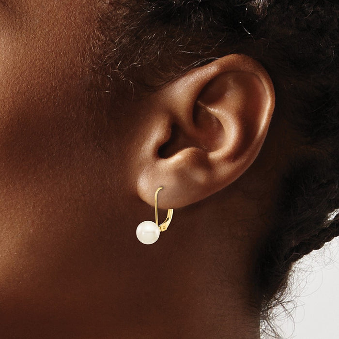 High-Quality 14K White Gold Leverback Earrings with 7-8mm Akoya Pearls - Stylish Value!-3