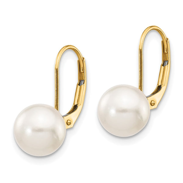14K White Gold 8-9mm Akoya Pearl Leverback Earrings