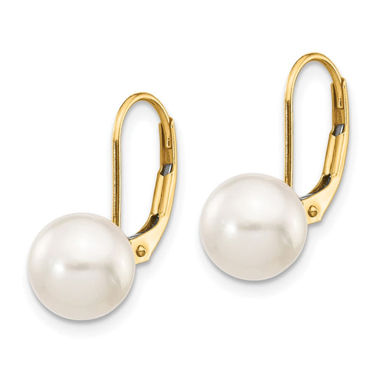 Exclusive 14K White Gold 8-9mm Akoya Pearl Leverback Earrings - Stylish Value