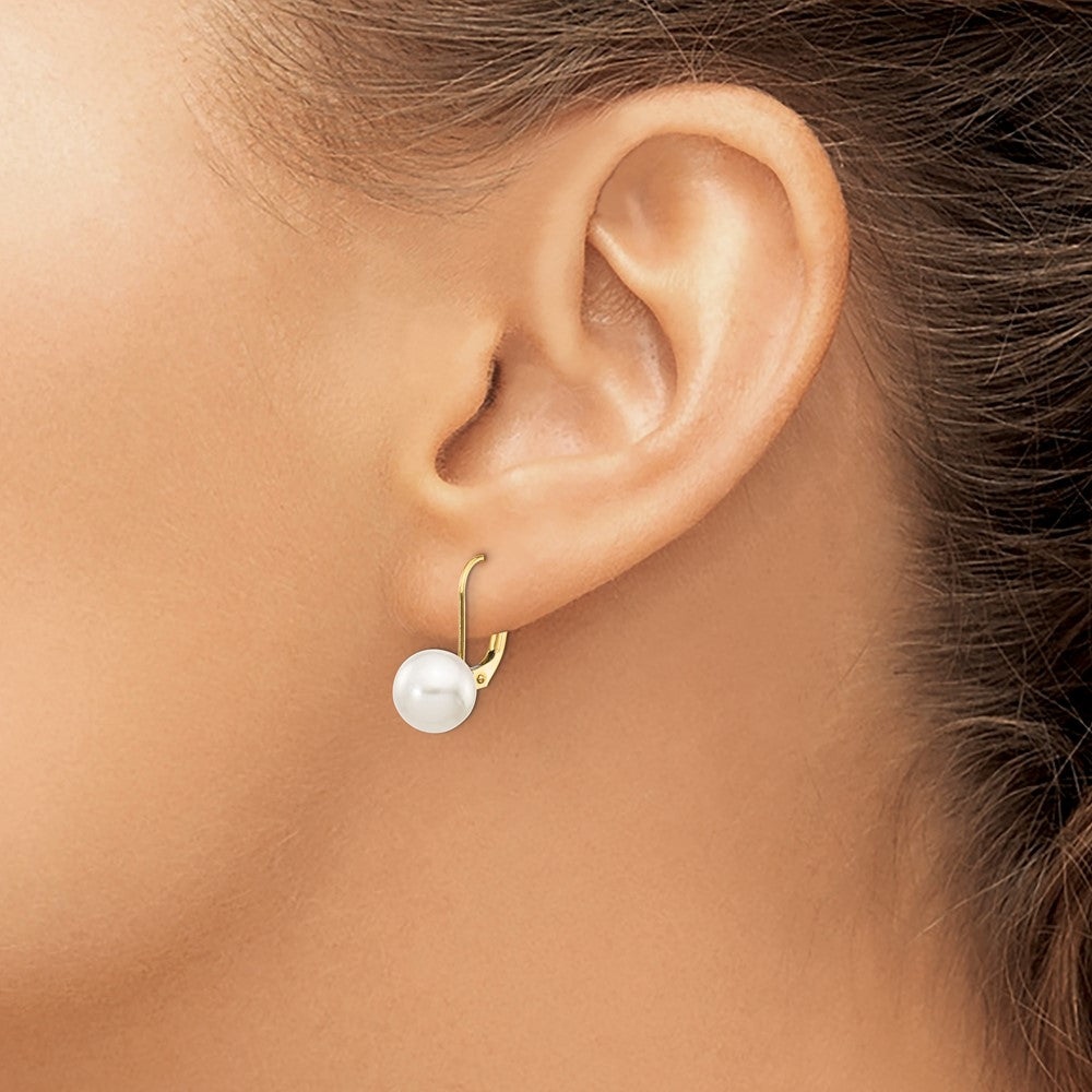Exclusive 14K White Gold 8-9mm Akoya Pearl Leverback Earrings - Stylish Value