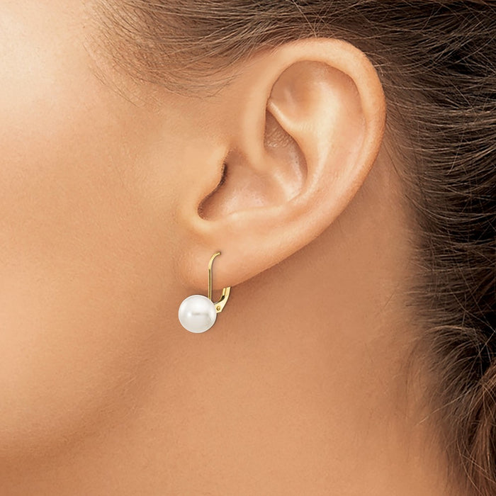 Exclusive 14K White Gold 8-9mm Akoya Pearl Leverback Earrings - Stylish Value-3