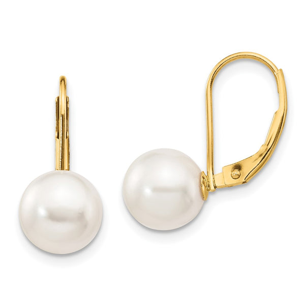 14K White Gold 8-9mm Akoya Pearl Leverback Earrings