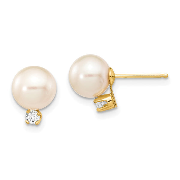 14K White Gold Pearl Earrings with .10 Carat Diamonds