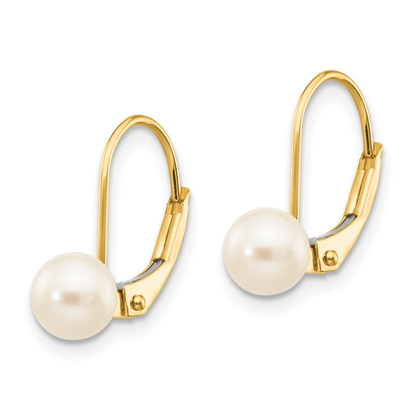 14K White Gold Leverback Earrings with 5-6mm Freshwater Pearls - Style GR1-1014713