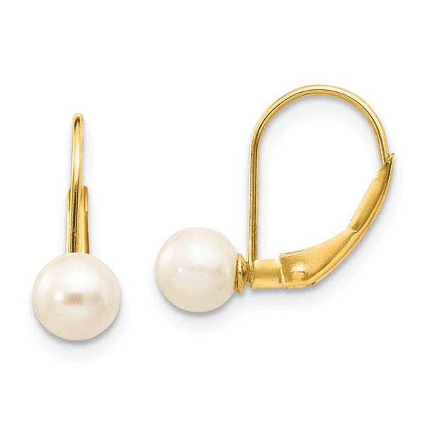 14K White Gold Leverback Earrings with 5-6mm Freshwater Pearls - Style GR1-1014713