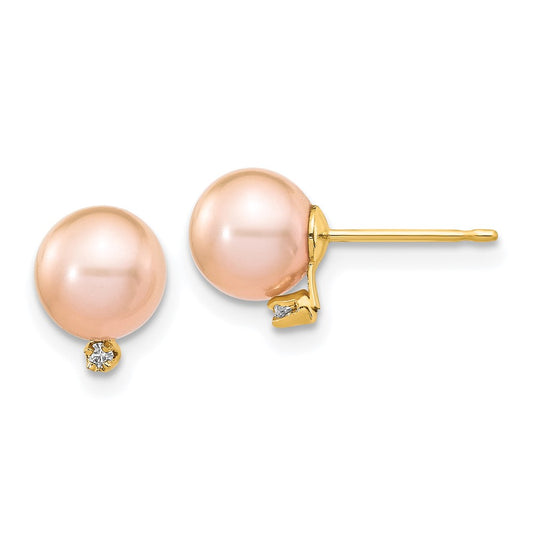 Buy Stylish 14K Gold Pink Freshwater Pearl Earrings with .02 Carat Diamonds