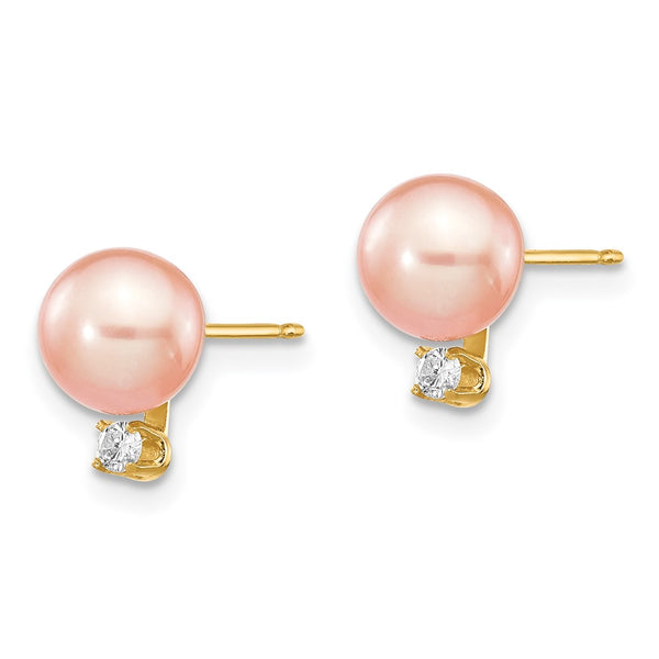 14K Gold Pink Freshwater Pearl Earrings with .06 Carat Diamonds