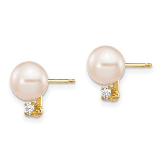 High-Quality 14K White Gold Pearl Earrings with .06 Carat Diamond Accents - Stylish Value