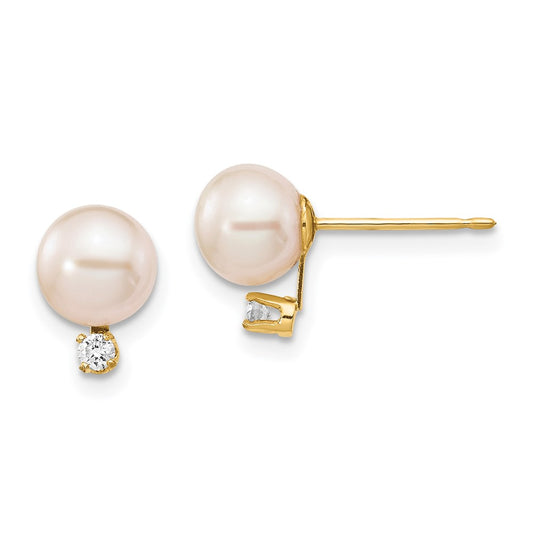 High-Quality 14K White Gold Pearl Earrings with .06 Carat Diamond Accents - Stylish Value