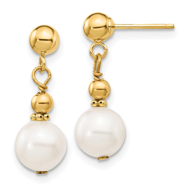 14K Gold 7-8mm Freshwater Pearl Dangle Earrings