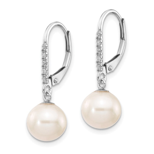 14K White Gold Leverback Earrings with Pearls & Diamonds - Style GR1-1014748