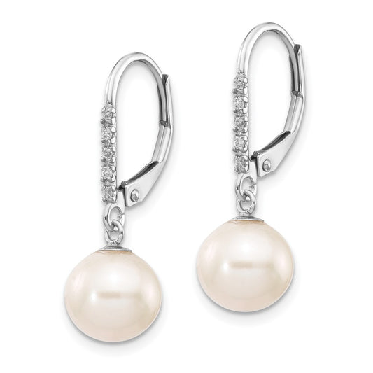 Exclusive 14K White Gold Leverback Earrings with Pearls & Diamonds - Stylish Value