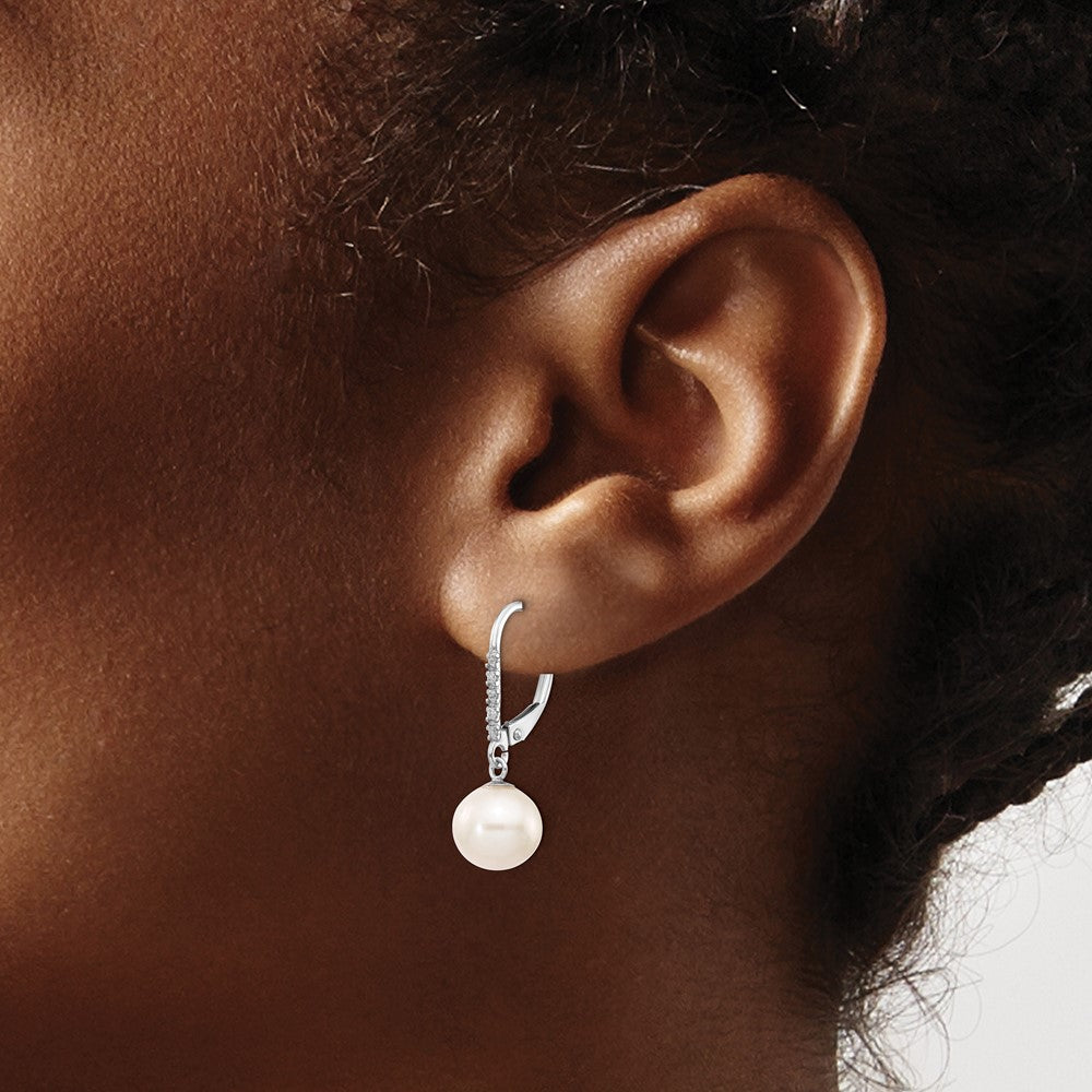 Exclusive 14K White Gold Leverback Earrings with Pearls & Diamonds - Stylish Value