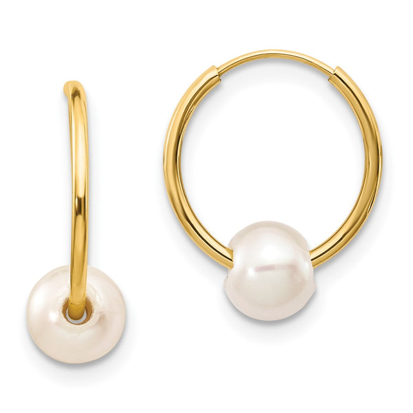 14K White Gold Endless Hoop Earrings with 5-6mm Freshwater Pearls - Style GR1-1014752