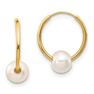 Exclusive 14K White Gold Endless Hoop Earrings with 5-6mm Freshwater Pearls
