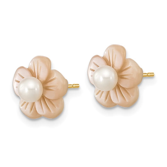 Shop Stylish 14K White Gold Pearl & Pink Mother of Pearl Flower Studs - 3-4mm