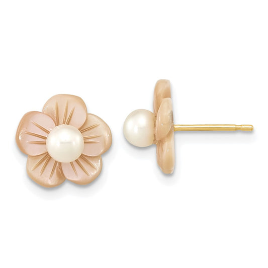 Shop Stylish 14K White Gold Pearl & Pink Mother of Pearl Flower Studs - 3-4mm