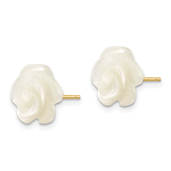 14K White Gold 10mm Mother of Pearl Flower Stud Earrings