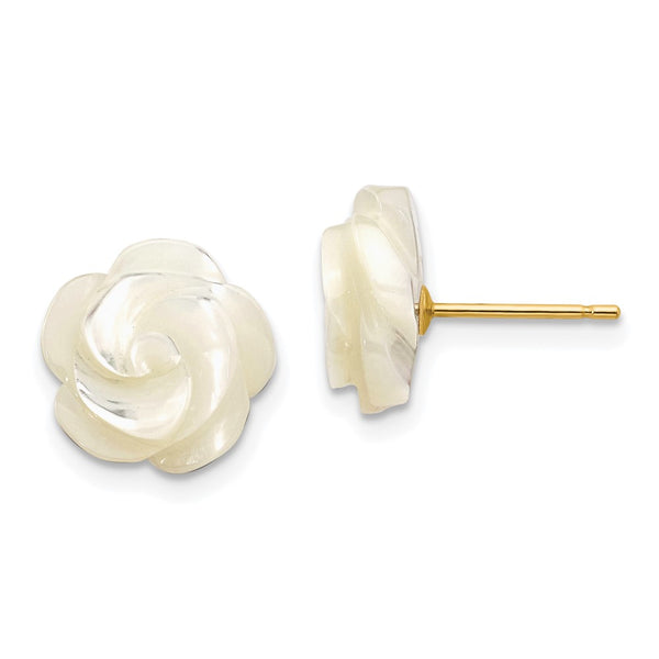 14K White Gold 10mm Mother of Pearl Flower Stud Earrings