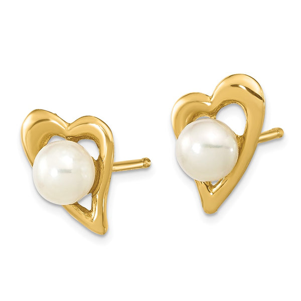 14K White Gold Heart-Shaped Earrings with 3-4mm Pearls