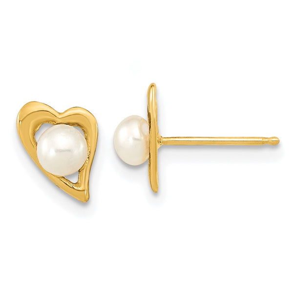 14K White Gold Heart-Shaped Earrings with 3-4mm Pearls