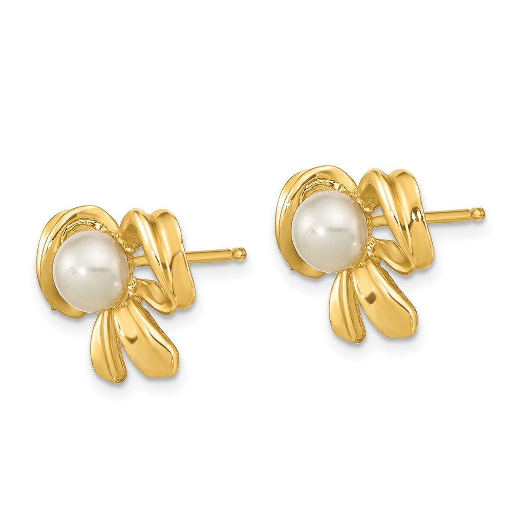 High-Quality 14K Gold White Pearl Bow Earrings - 3-4mm, Stylish Value Offer!