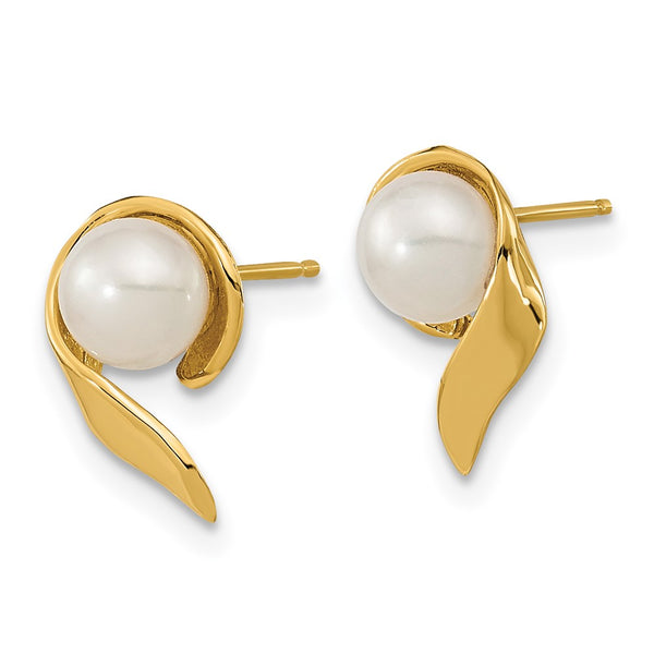 14K White Gold Freshwater Pearl Button Post Earrings - 5-6mm