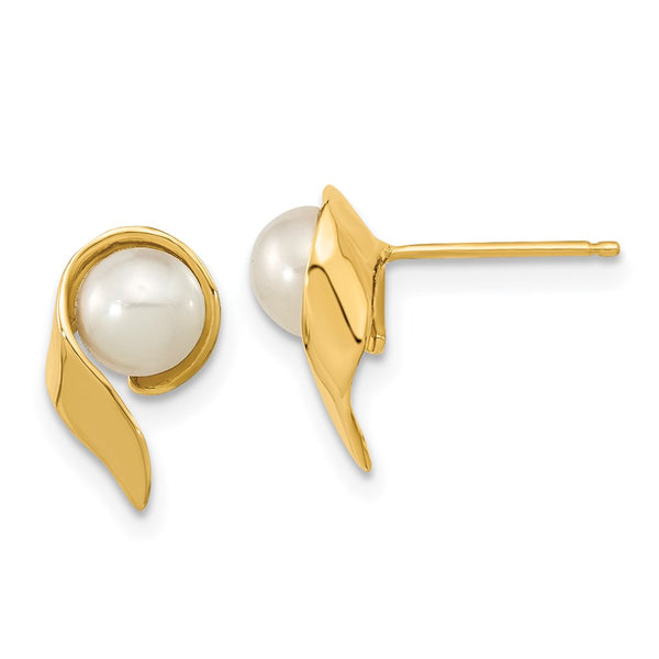 14K White Gold Freshwater Pearl Button Post Earrings - 5-6mm