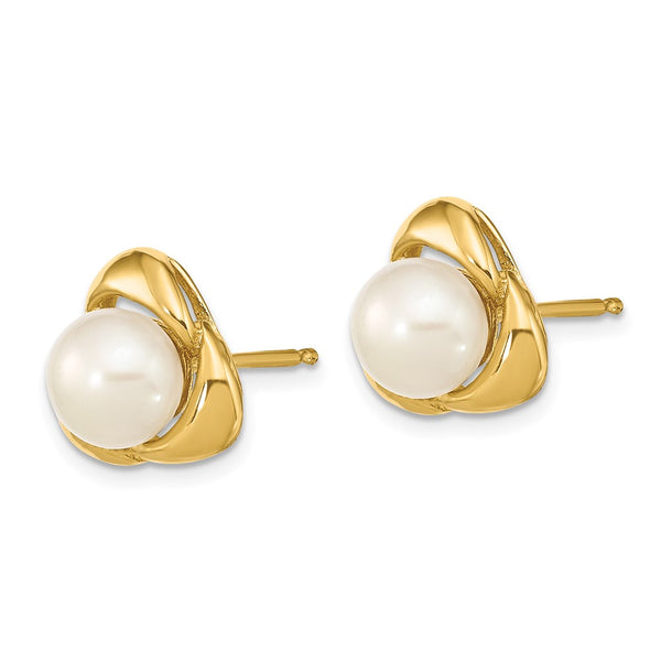 14K White Gold Freshwater Pearl Button Earrings - 5-6mm