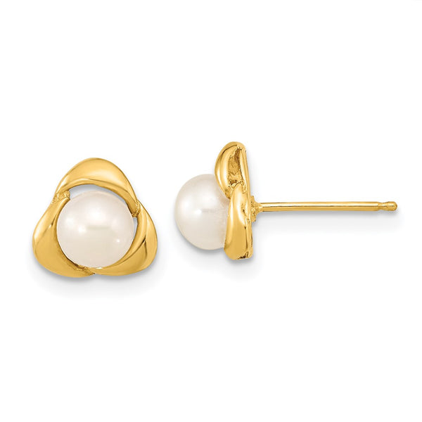 14K White Gold Freshwater Pearl Button Earrings - 5-6mm