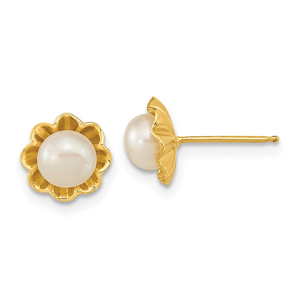 14K White Gold Freshwater Cultured Pearl Earrings - 5-6mm